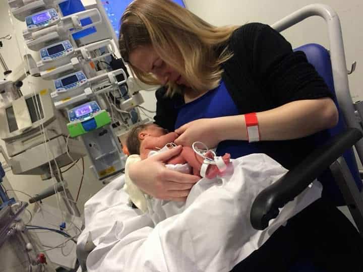 Baby Aimee and her mum in St Michael's Neonatal Intensive Care Unit. 
