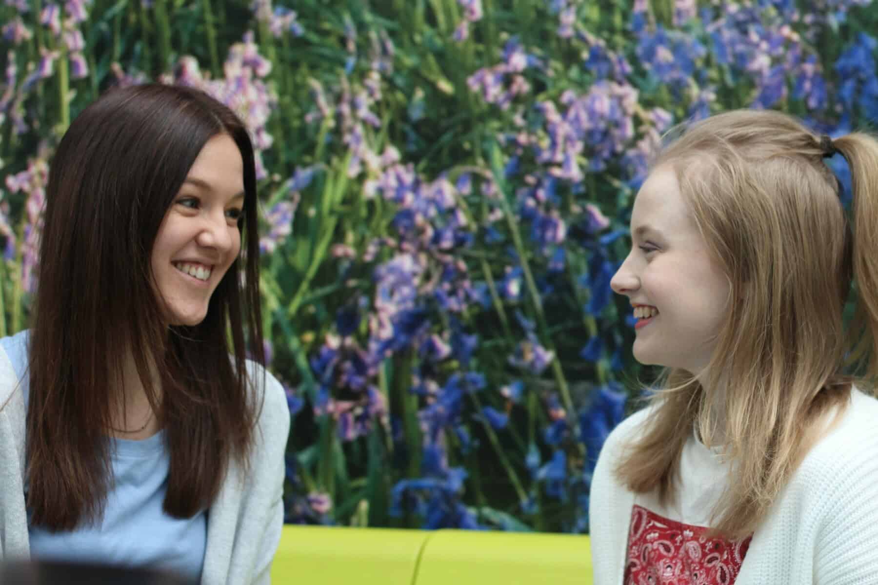 two women talking