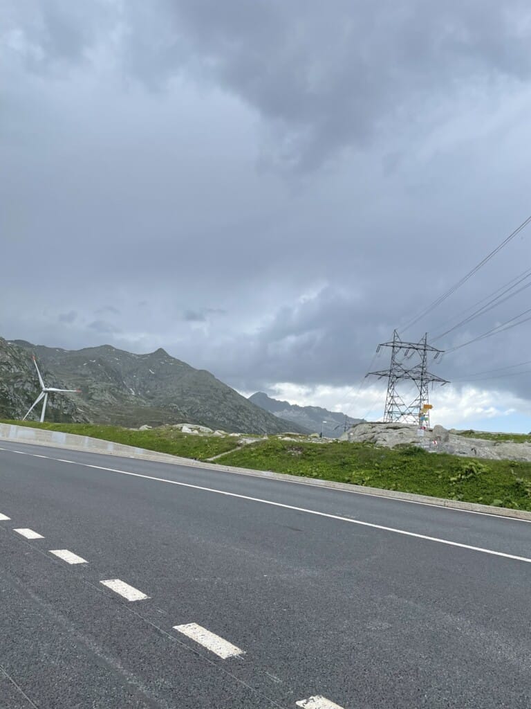 A landscape image of the road to Gotthard Pass.