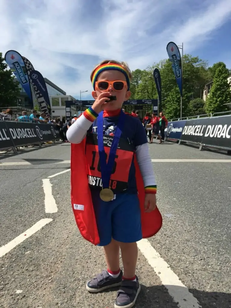 A boy taking part in the Great Bristol Family Run for The Grand Appeal and Cots for Tots. 