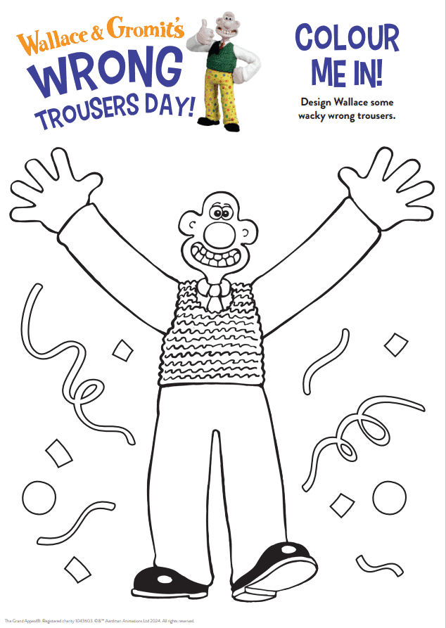 Wallace & Gromit's Wrong Trousers Day Wallace colouring sheet