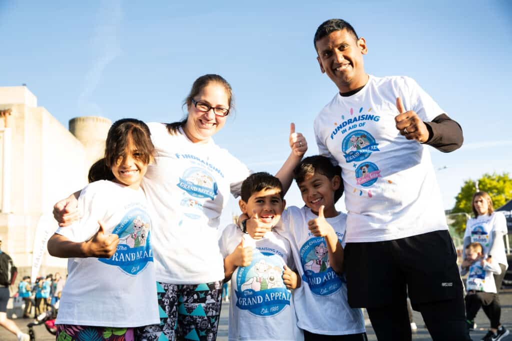 A family taking part in the Great Bristol Family Run for The Grand Appeal and Cots for Tots. 