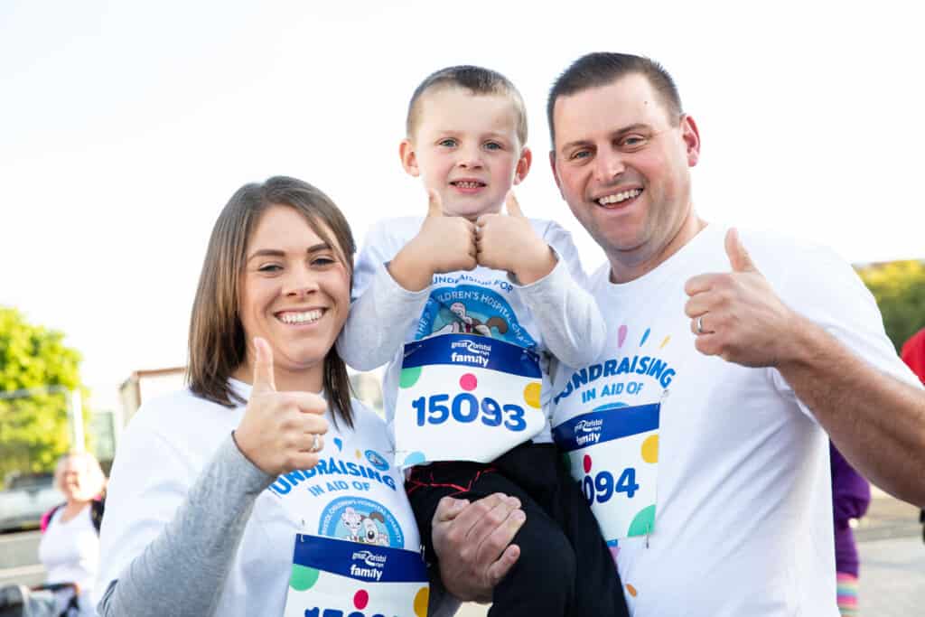 A family taking part in the Great Bristol Family Run for The Grand Appeal and Cots for Tots. 