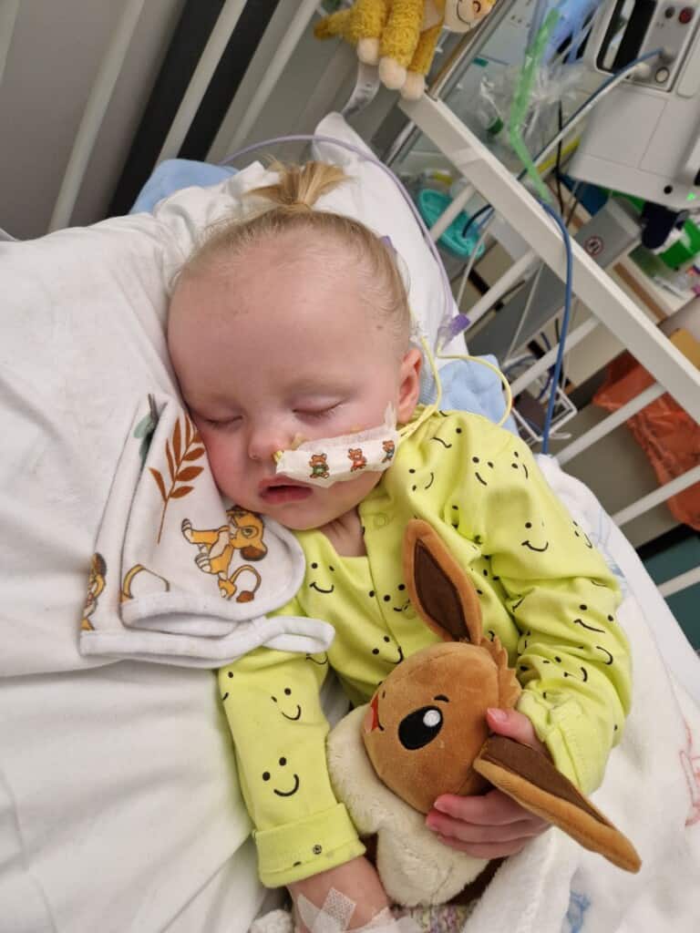 Evee being cared for in Bristol Children's Hospital. 