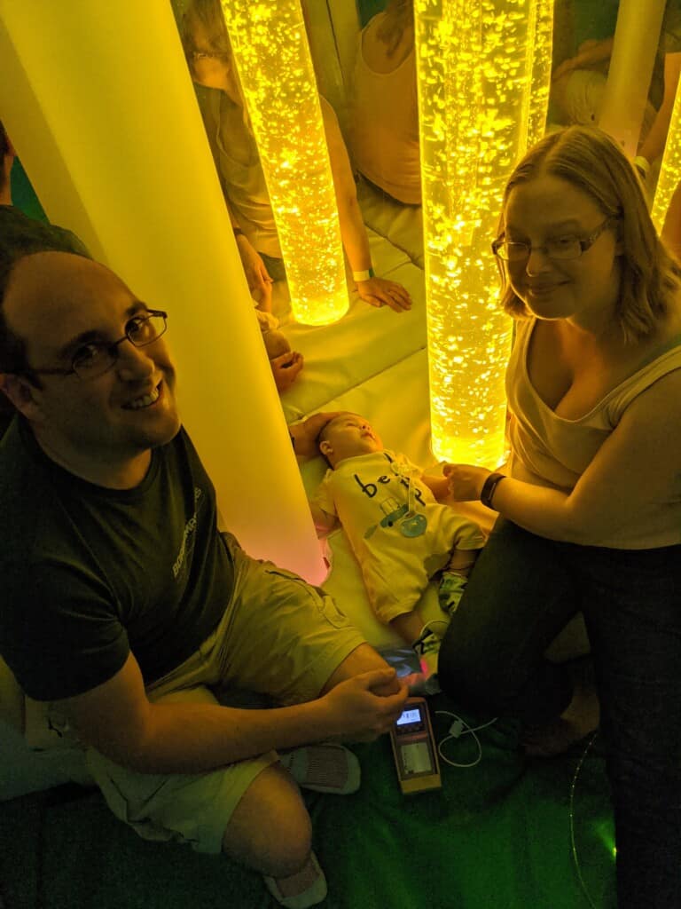 Jon, Marie and Freddie in the sensory play room