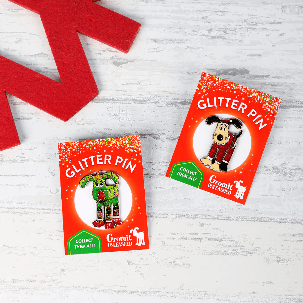 Gromit Unleashed Glitter Pin Badges