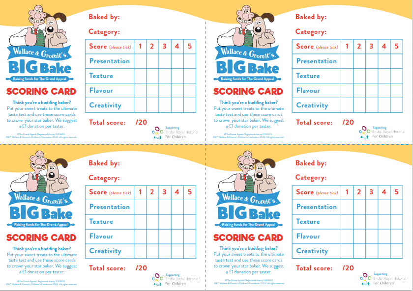Wallace & Gromit's BIG bake - score card