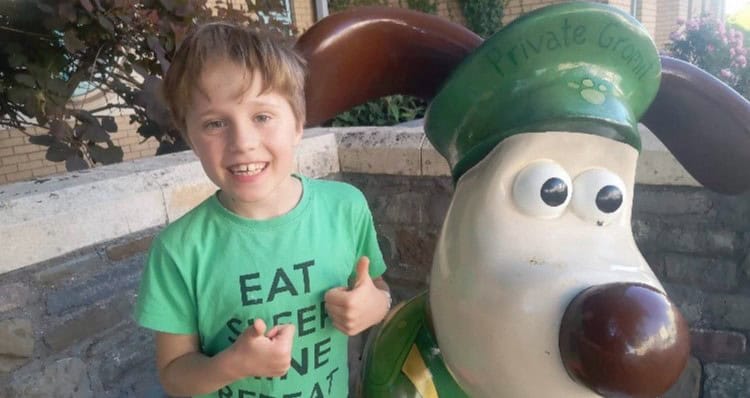 Ben with Bristol's Own Private Gromit sculpture outside Bristol Children's Hospital