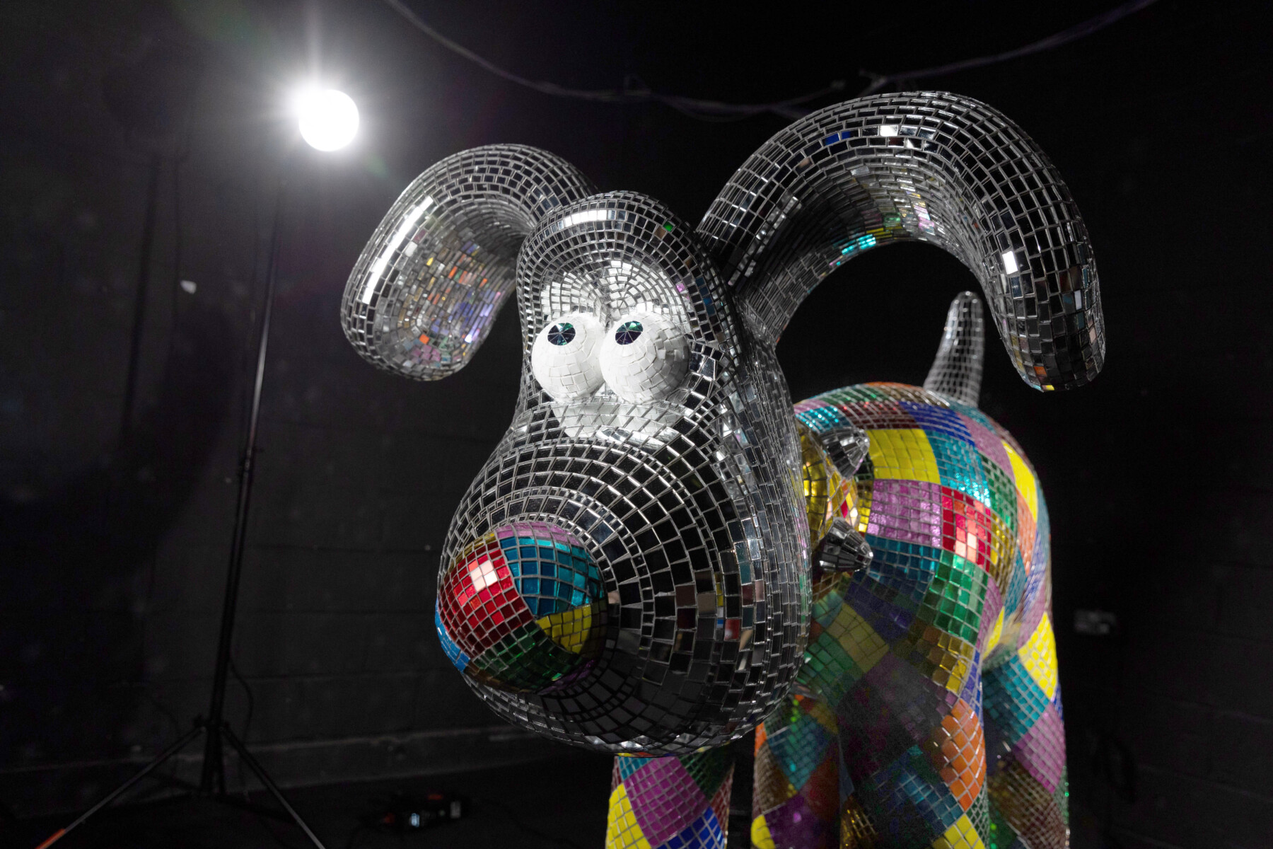 A Gromit Unleashed 3 Bristol trail sculpture, with a glittering mosaic design.