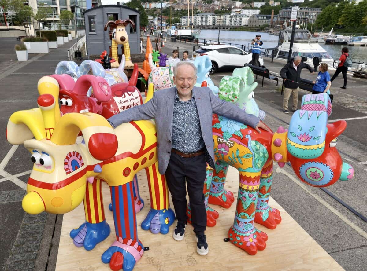 Wallace & Gromit creator Nick Park with Gromit Unleashed 3 sculptures.